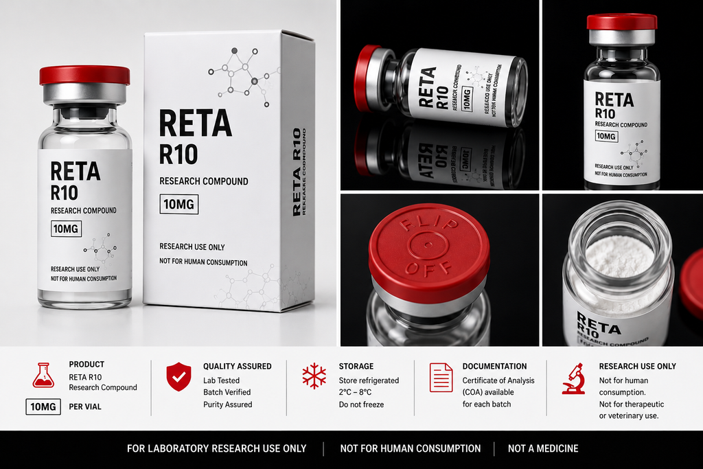 Retatrutide 10 mg research compound.